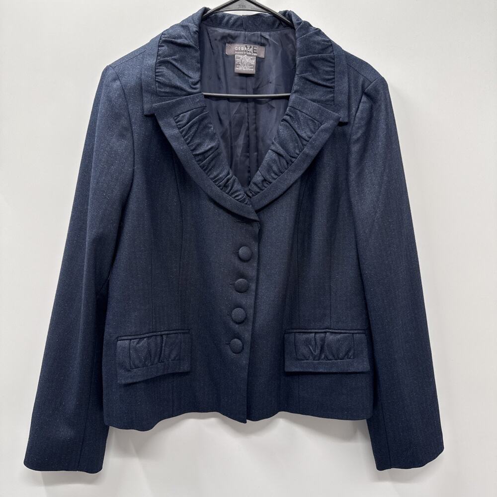 George Designs By Mark Eisen Women Size 16 Ruched Collar Blue Blazer Jacket